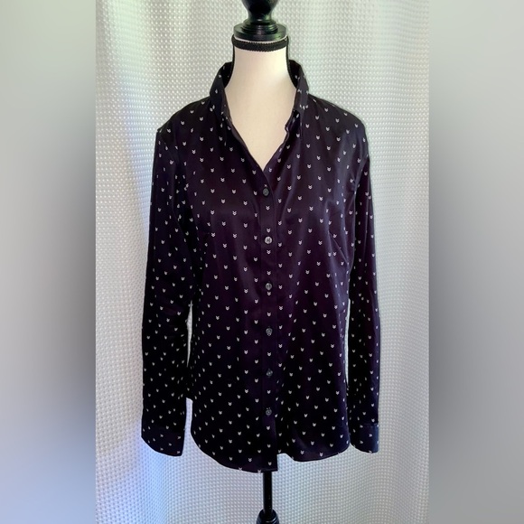 Women’s BANANA REPUBLIC stretchy black and white non iron buttoned shirt size 14 - Picture 1 of 10